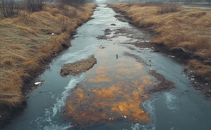 Загрязнение реки. Фото сгенерировано нейросетью Midjourney