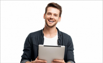 Мужчина с планшетом. Изображение сгенерировано нейросетью Kandinsky