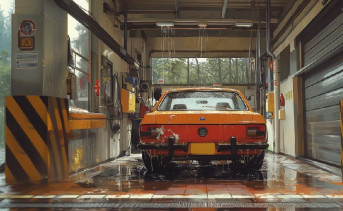 Машина на автомойке. Фото сгенерировано нейросетью Midjourney